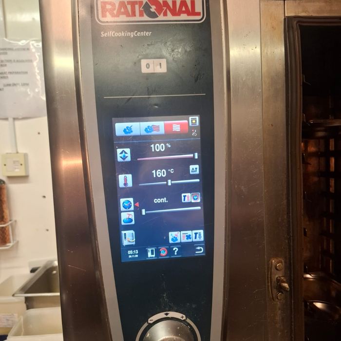 Rational combi oven control panel in a working kitchen